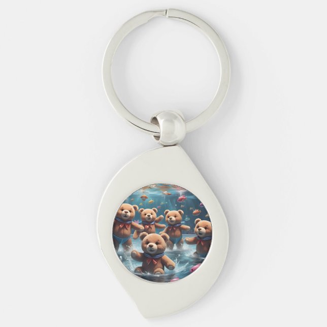 Teddy Bears Swimming in a Pool of Fish Keychain (Front)