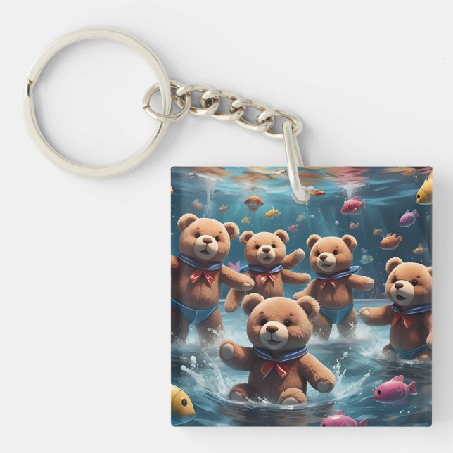 Teddy Bears Swimming in a Pool of Fish Keychain (Front)