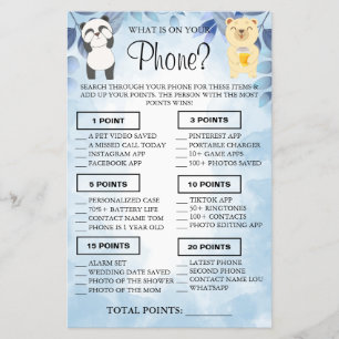 Teddy Bears What is on your phone Shower game card