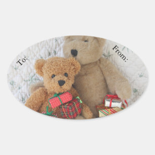 Teddy bears with Christmas gifts gift tag