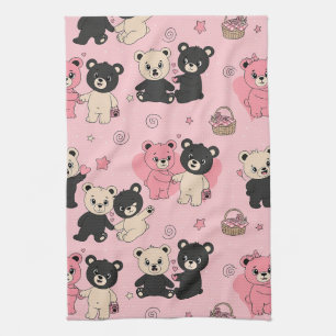 Teddy Bears with Hearts and Pink - Valentines (1) Kitchen Towel