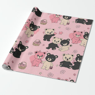 Teddy Bears with Hearts and Pink - Valentines (1) Wrapping Paper