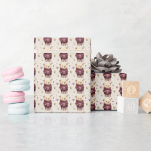 Teddy Bears with Purple & Gold Hearts Wrapping Paper