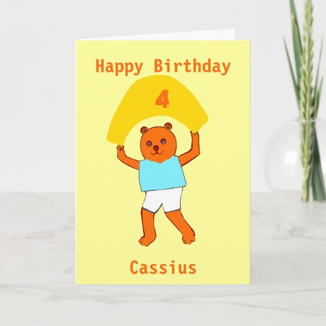 Teddy birthday add age name card (Front)