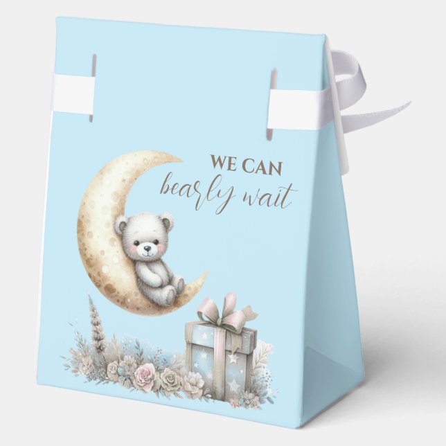 Teddy Blue Bear We Can Bearly Wait Favor Box (Back)