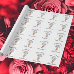 Teddy Boy Balloon Baby Shower White Wrapping Paper