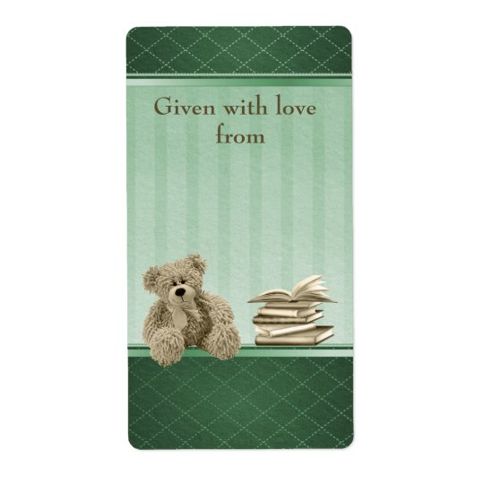 Teddy Bring a Book Neutral Baby Shower Bookplates Shipping Label