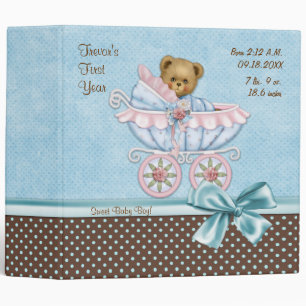 Teddy Carriage Polka Dots - Baby Boy Binder