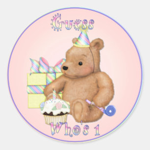 Teddy Cupcake First Birthday Classic Round Sticker