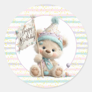 Teddy Flag Birthday Classic Round Sticker