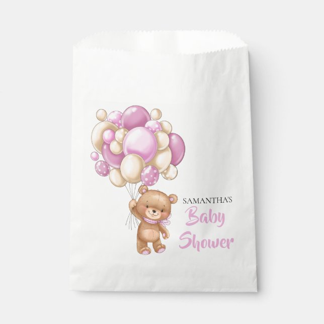 Teddy Girl Baby Shower -White Favour Bag (Front)