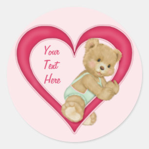 Teddy Heart - Customize text area Classic Round Sticker