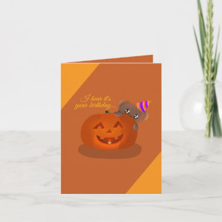 Teddy Hiding Behind a Pumpkin Birthday Card