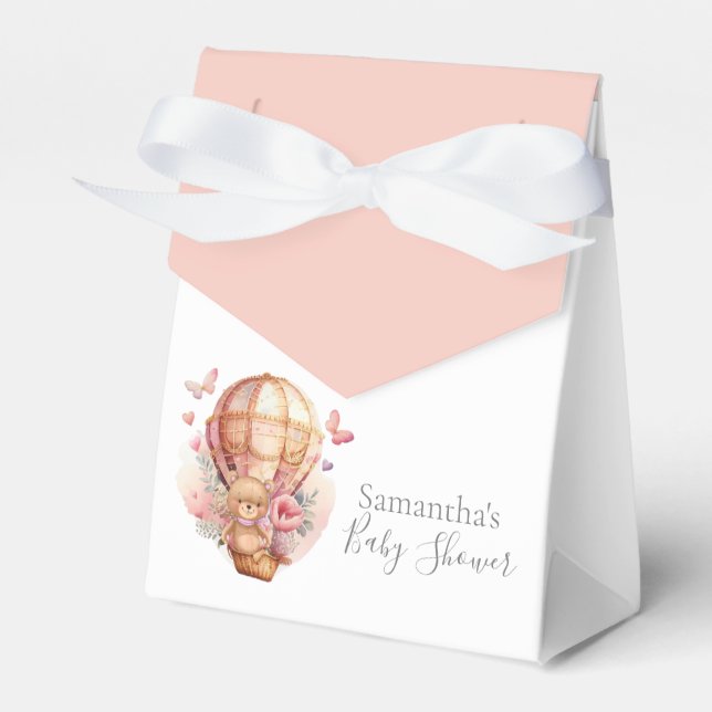 Teddy Hot Air Balloon Pink Bearly Wait Favour Box (Front Side)