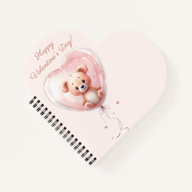 Teddy in Heart Balloon Valentines Design Notebook (Front)