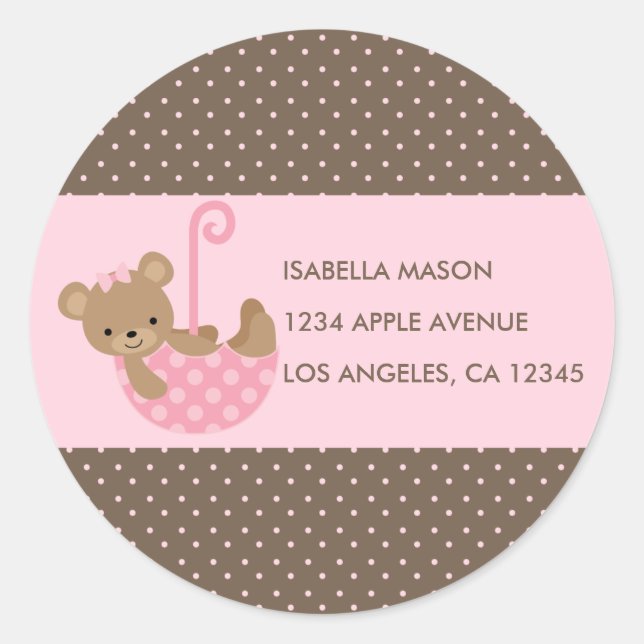 Teddy In Umbrella (Pink) Return Address Labels (Front)