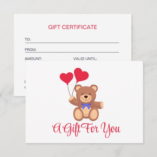 Teddy Memory Bear Business Gift Certificate (Front/Back)