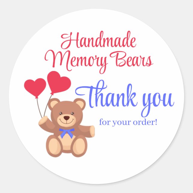 Teddy Memory Bear Thank you Business Classic Round Sticker (Front)