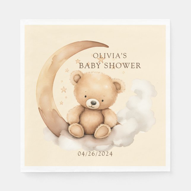Teddy Moon Baby Shower Napkin (Front)