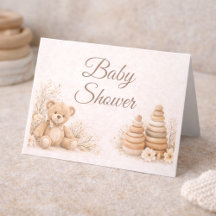 Teddy Neutral Baby Shower Folded Invitation