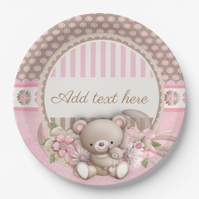 Teddy new baby paper plate (Front)