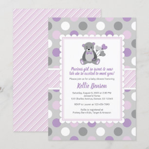 Teddy ours baby shower invitation violet gris