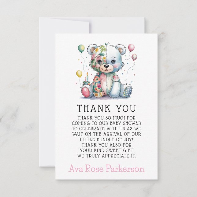 Teddy Ours Chic fille Baby shower Merci (Devant)