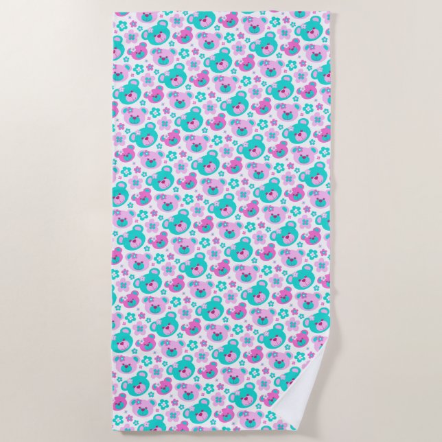 Teddy ours fleurs rose aqua serviette (Devant)