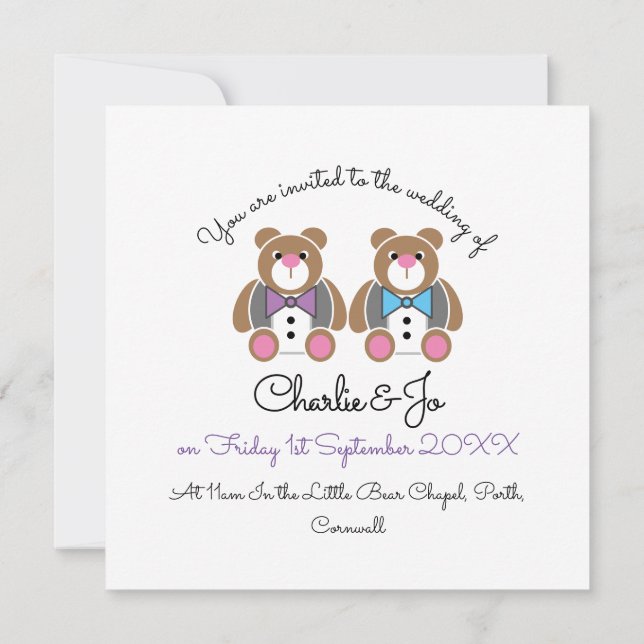 Teddy ours gay mariage invitation à deux mariés (Dos)