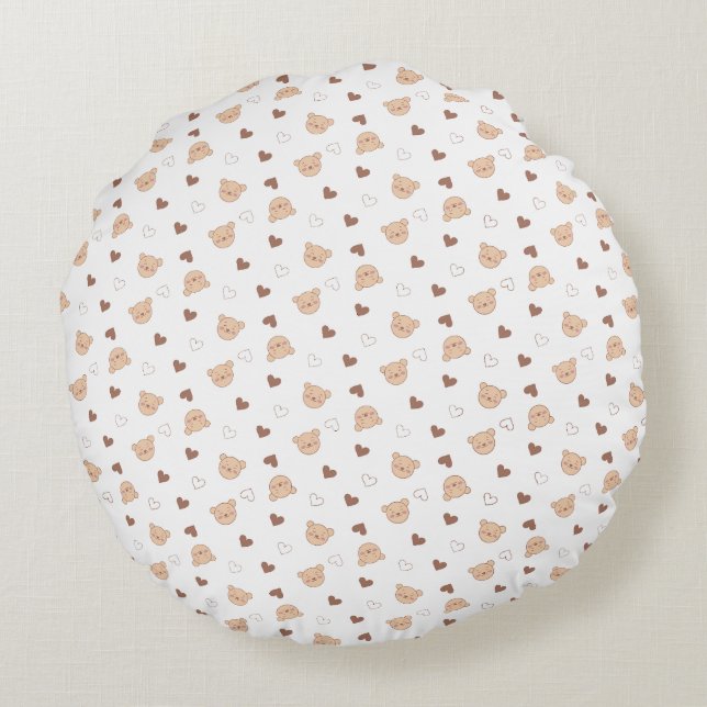 Teddy Pattern with Hearts Round Pillow (Back)