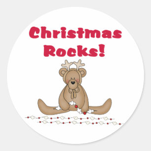 Teddy Reindeer Christmas Rocks Classic Round Sticker