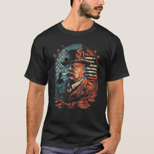 Teddy Roosevelt 4th of July American Flag Patrioti T-Shirt