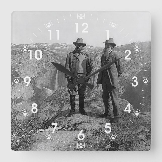 Teddy Roosevelt and John Muir  in Yosemite Square Wall Clock (Front)