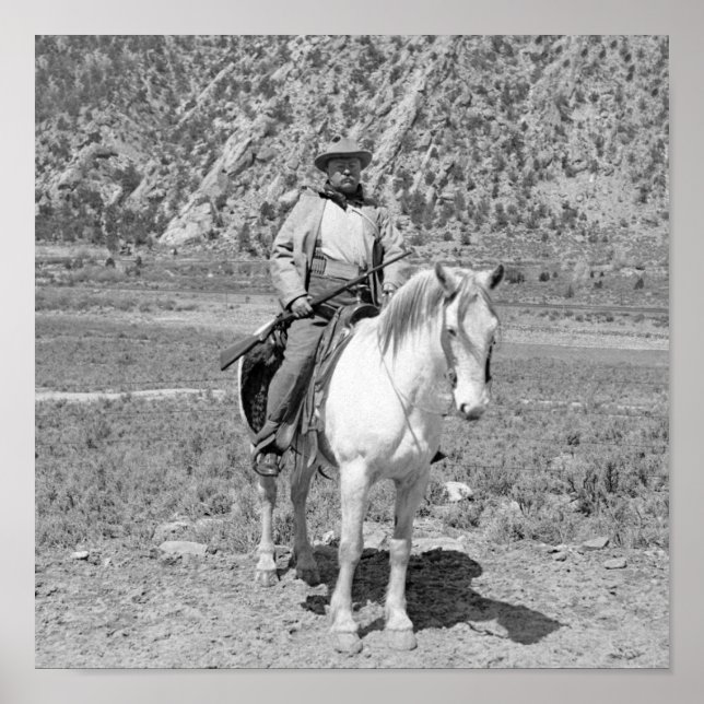 Teddy Roosevelt On Horseback Hunting  Poster (Front)