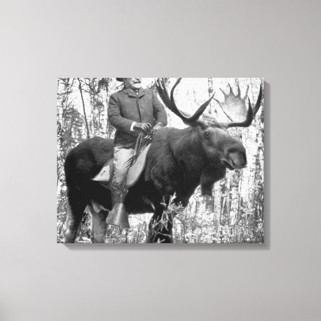 Teddy Roosevelt Riding A Bull Moose Canvas Print (Front)