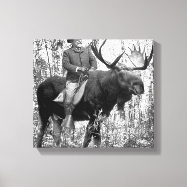 Teddy Roosevelt Riding A Bull Moose Canvas Print (Front)