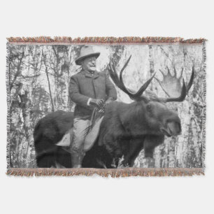 Teddy Roosevelt Riding A Bull Moose Throw Blanket