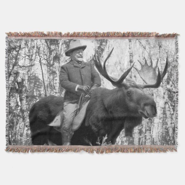 Teddy Roosevelt Riding A Bull Moose Throw Blanket (Front)