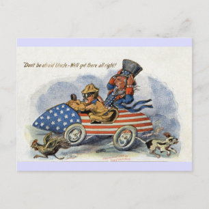 Teddy Roosevelt & Uncle Sam in Patriotic Auto Postcard