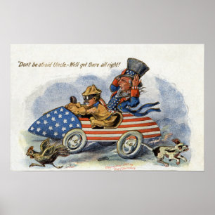 Teddy Roosevelt & Uncle Sam in Patriotic Auto Poster