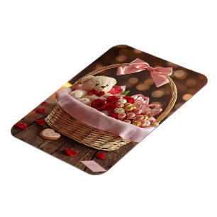 Teddy Rose Basket Romantic Valentine Heart Fridge Magnet