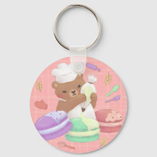 Teddy the Baker with Macarons Keychain