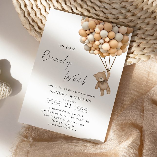 Teddy We Can Bearly Wait Baby Shower Invitation (Creator Uploaded)