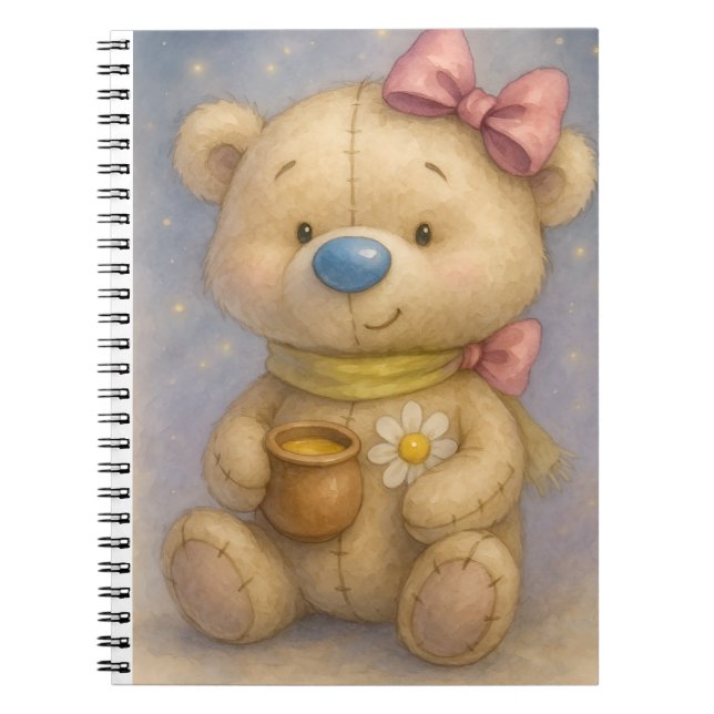 Teddy with a Pink Bow and Honey Pot by Natasha Us  Notebook (Front)