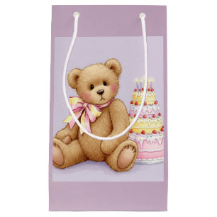 Teddy with a Pink Cake, by Natasha Us   Small Gift Bag
