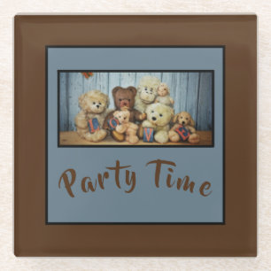 Teddy with friends Party Time - Glass Coaster