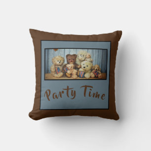 Teddy with friends Party Time - Throw Pillow
