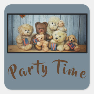 Teddy with friends square sticker