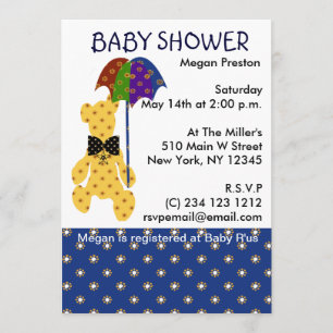 Teddy with Umbrella Baby Shower Invitation