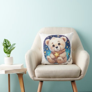 Teddybär mit Sternen, Wasserfarben-Malerei Throw Pillow